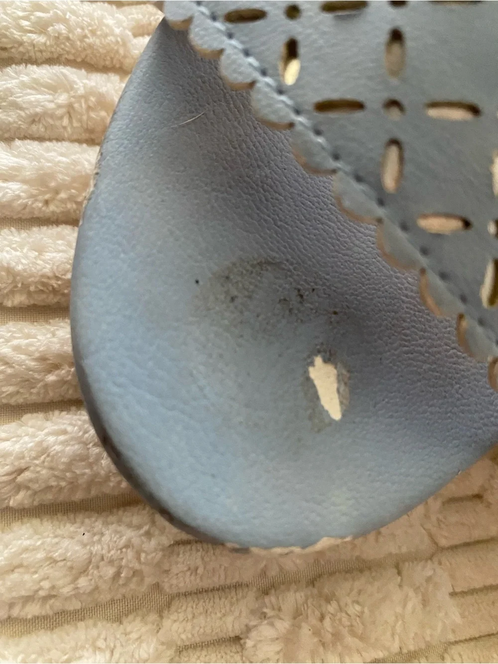 Jessica Simpson Jazziah Powder Blue Scalloped Laser Cut Cork Wedge Sandals